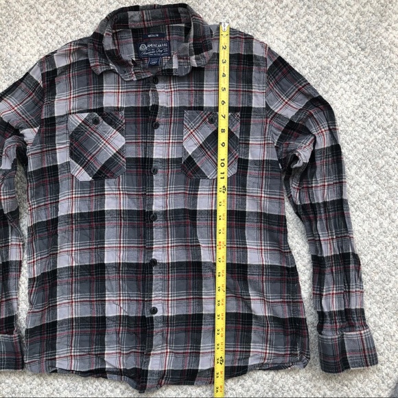 American Rag Plaid Gray Black Red Long Sleeve Button Shirt Men's Medium - Picture 6 of 11